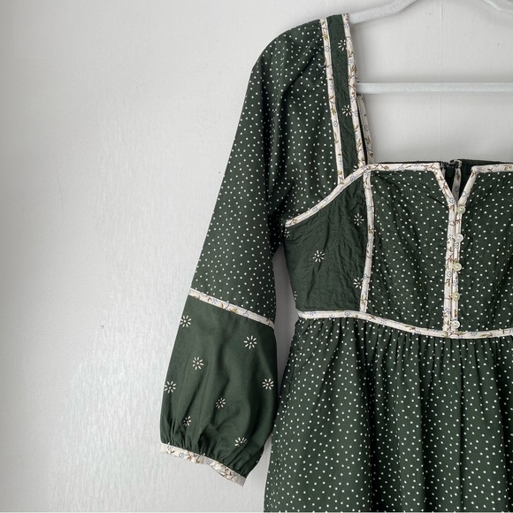 Madewell Floral Mix Square Neck Mini Dress Dark Forest Green 2 - Picture 7 of 13